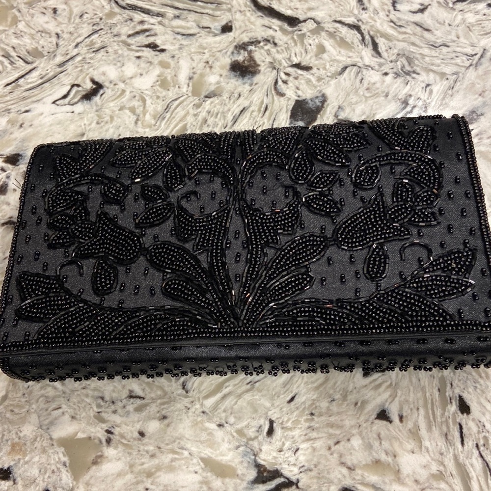 Black with beading clutch and bag